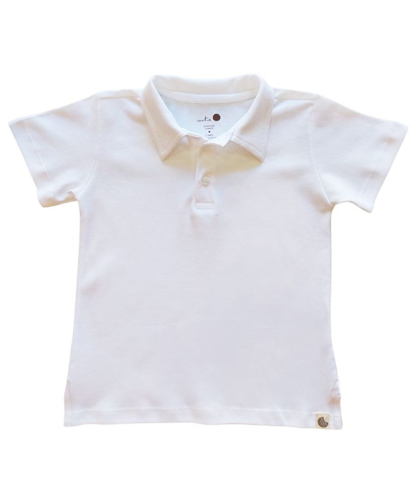 Camisa-Infantil-Algodao-Pima-Polo-Branco-da-Cookie-Dreams-Com-Estampas-Exclusivas