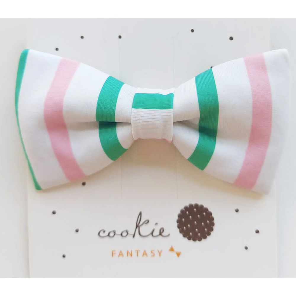 Laço de Cabelo Grande Listras Rosa e Verde - cookiedreams